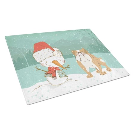 Carolines Treasures English Bulldog Snowman Christmas Glass Cutting Board Large CK2053LCB